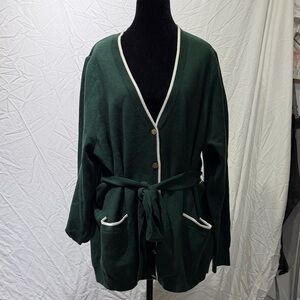 Draper James Forest Green Cardigan with White Accents